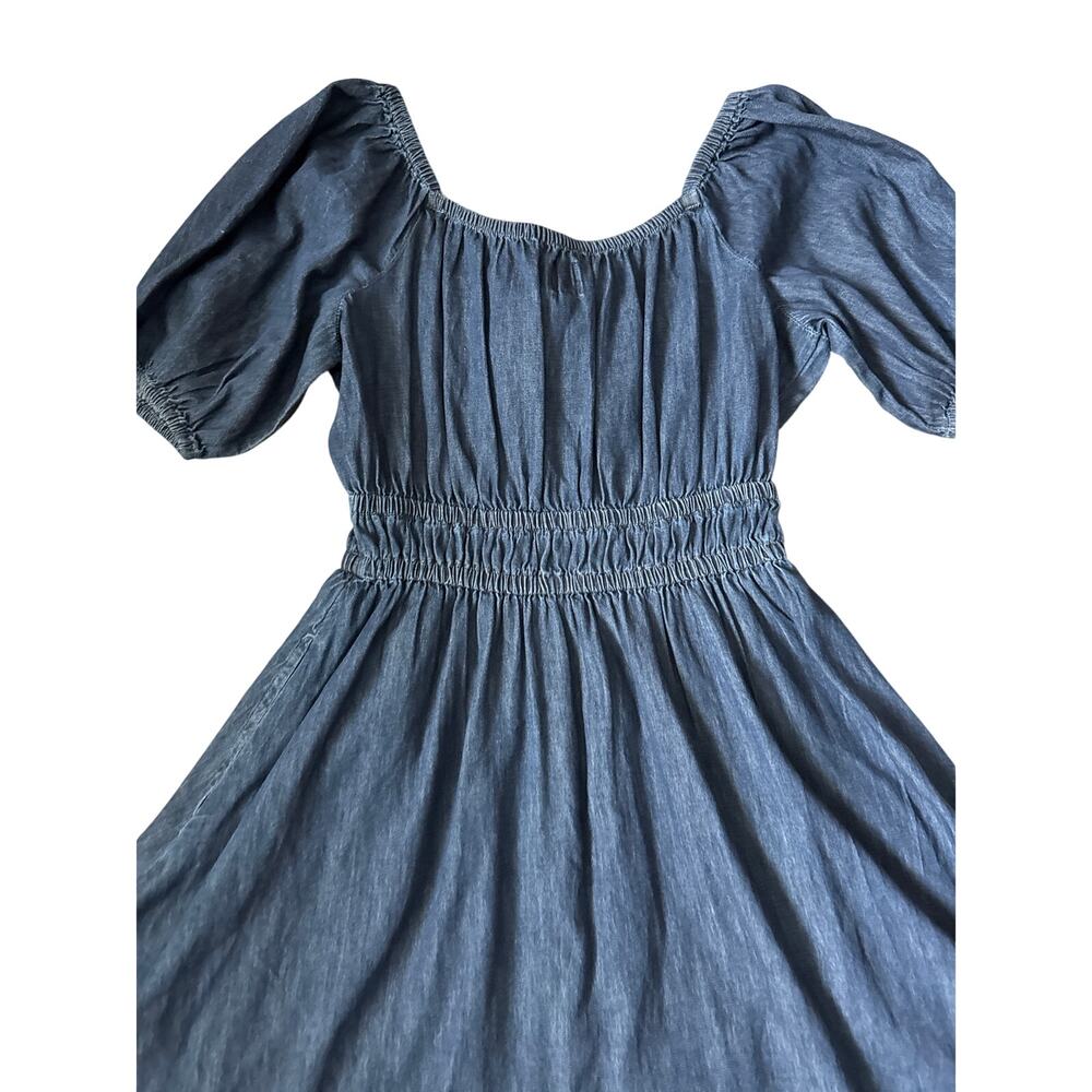 GAP Smocked Denim Mini Dress Dark Wash Size Medium Tall - Picture 11 of 12